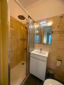 uma casa de banho com um chuveiro, um lavatório e um WC. em LISABONNA GUEST HOUSE em Lisboa