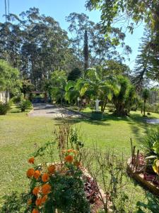 a garden with flowers and trees in a park at Sítio Toa Toa in São Roque