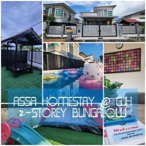 een collage van foto's met een huis en een zwembad bij ASSA Homestay @ GJH in Kampong Alor Gajah