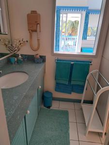 un bagno con lavandino e finestra di STUDIO FONCTIONNEL dans HOTEL CARAYOU SPA PISCINES a Les Trois-Îlets