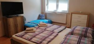 a small bedroom with a bed and a tv at Apartment in Keszthely - Balaton 44884 in Keszthely