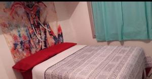 1 cama con almohada roja y una pintura en la pared en Casa la india, en Ciudad Valles