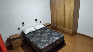 1 dormitorio con 1 cama y armario de madera en DON ALBERDI ALOJAMIENTOS en San Rafael
