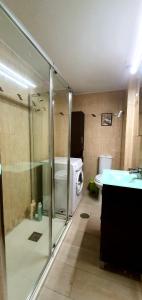 a bathroom with a shower and a sink and a toilet at Primera línea de playa in Marbella +7 photos