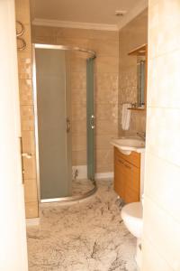 La salle de bains est pourvue d'une douche, de toilettes et d'un lavabo. dans l'établissement Heraldic Room Hotel, à Esenyurt