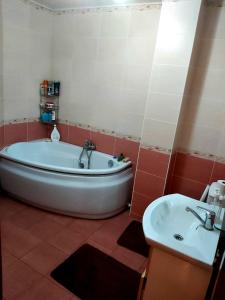 a bathroom with a tub and a sink at Svetlana Apartment in Chişinău