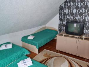 Kleines Zimmer mit 2 Betten und einem TV in der Unterkunft Villa Bezho Ljubanista in Ljubaništa