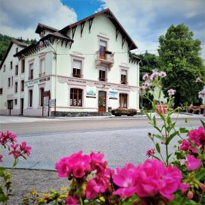 a white building with flowers in front of it at Gite Jonquille 2 à 8 personnes avec SPA in Ventron