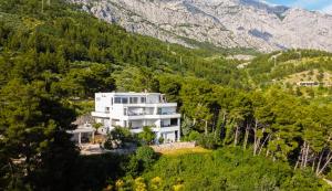 een luchtzicht op een huis in de bergen bij Apartments Maris in Baška Voda