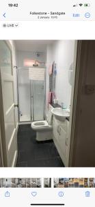 a bathroom with a toilet and a sink at Vine Cottage - Sandgate in Sandgate