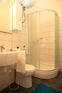 W łazience znajduje się prysznic, toaleta i umywalka. w obiekcie Contarini Luxury Rooms w Splicie