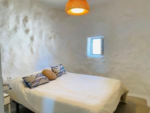 a bedroom with a bed with pillows and a window at Villa Ocean View in Pedro Barba