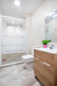y baño con aseo, lavabo y ducha. en RUALVA FLATS, Reus Central, en Valencia