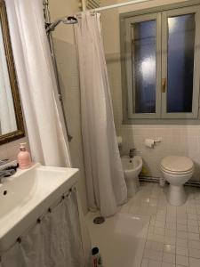 a bathroom with a sink and a toilet and a shower at Due Delfini Apartment in Venice