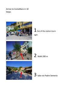 a collage of photos of a street with people walking at Costamare in Monterosso al Mare