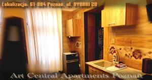 a kitchen with a sink and a stove at Central Apartments in Poznań