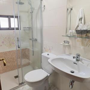 Hotel Liñares في بويو: حمام مع مرحاض ومغسلة ودش