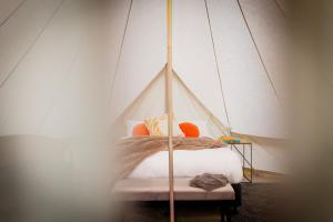 a bed with a canopy in a room at Goldfield Glamping in Clydesdale