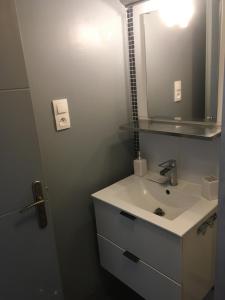 une salle de bains avec un lavabo et un miroir dans l'établissement Au calme, proche gare, à Brive-la-Gaillarde