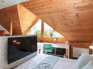 モーペスにあるSwallow Lodgeのベッドルーム(大画面薄型テレビ、ベッド1台付)
