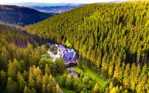 an aerial view of a house in the middle of a forest at Jelenia Struga MEDICAL SPA in Kowary