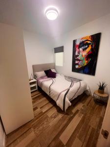 - une chambre avec un lit et une peinture murale dans l'établissement 3 bedrooms apartement with wifi at Las Palmas de Gran Canaria, à Las Palmas de Gran Canaria