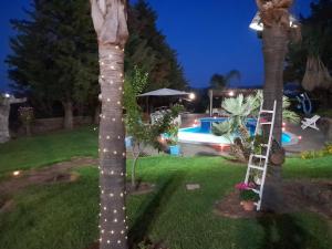 een palmboom met lichten erop in een tuin bij Luxury bnb Le Rocce in Villasmundo