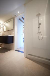 a bathroom with a shower and a sink at Apartment with a view and parking in Brecht