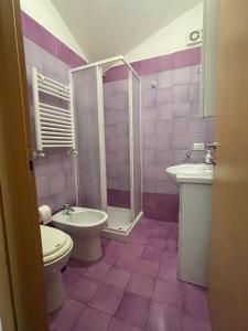 een badkamer met een toilet, een wastafel en een douche bij Casa Sissy in Vietri