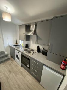 a kitchen with a stove and a dishwasher in it at Storey Apartment in Woodhorn