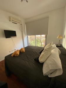 una camera da letto con un letto e un animale di peluche di Departamento en Caballito con Sauna y Pileta,en Caballito a Buenos Aires