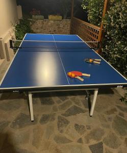 a ping pong table with two pairs of scissors on it at Calypso Villa with Jacuzzi Pool & Sea View in Nerotriviá