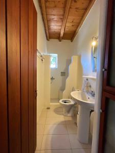 a bathroom with a toilet and a sink at Stone Villa Mina in Angairiá +44 photos