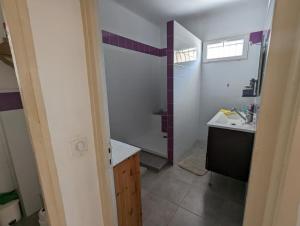 a bathroom with a sink and a toilet and a mirror at Sol-y-Days ClauDid, Grand appartement rénové avec terrasse à 50m de la plage et très proche du centre ville in Le Grau-du-Roi