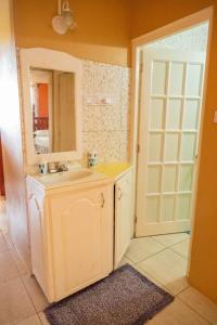 een badkamer met een wastafel en een spiegel bij Perfect Family Home Close to Roseau in Roseau