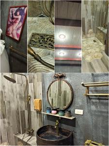 Baðherbergi á 【遇見婚紗秘境】夜市4人包館、百萬影院KTV、Xbox、按摩浴缸/椅、真空管、好友同樂會