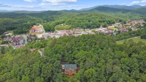 an aerial view of a town in the middle of a forest at Lily's Lookout Lodge - Helen, GA in Helen