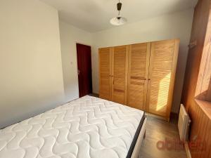 1 dormitorio con cama y armario de madera en Appartement 15, 4 couchages, en Aulus-les-Bains