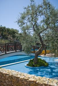 a tree in a pool with a bridge in the background at Kallisti Hotel in Potos