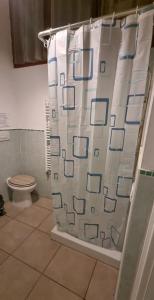 a shower curtain in a bathroom with a toilet at ACasaMiaSanPietro in Rome