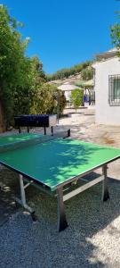 una mesa de ping pong con una tapa verde. en Casa Margarita, en Algarinejo