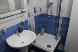 un piccolo bagno con lavandino e doccia di B&B Francesco Fly a Napoli