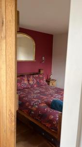 a bedroom with a bed with a mirror on the wall at Toad Hall in Grimston