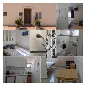 a collage of photos of a bedroom and a bathroom at The Brill'S - הברילים in Beʼer Ora