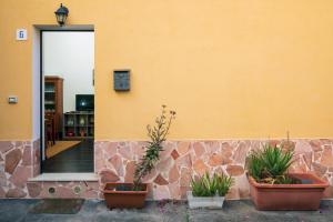 un mur avec trois plantes en pot devant un bâtiment dans l'établissement Antico Borgo, à Catane