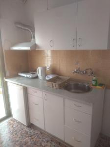 a kitchen with a sink and a counter top at PELEKAN rooms and apartments Athina 33 in Pefkohori