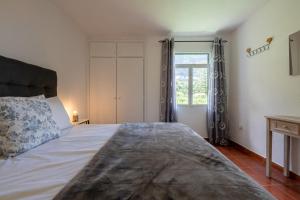 um quarto com uma cama grande e uma janela em Pereira Place - Cottage em São Vicente