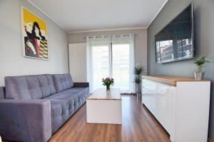 a living room with a couch and a table at Apartament Katowice Meteorologów in Katowice
