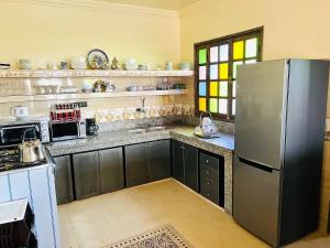 Il comprend une cuisine équipée d'un réfrigérateur en acier inoxydable et d'une cuisinière. dans l'établissement Unique Villa Castle With Pool, à Essaouira