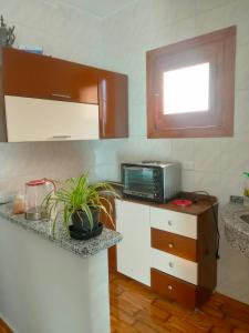 eine Küche mit einer Arbeitsplatte und einer Mikrowelle in der Unterkunft Azazi house in Al-Qusair